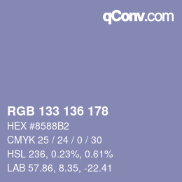 Color code: RGB 133 136 178 | qconv.com
