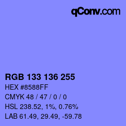 Color code: RGB 133 136 255 | qconv.com