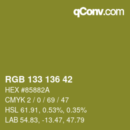 Color code: RGB 133 136 42 | qconv.com