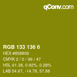Color code: RGB 133 136 6 | qconv.com