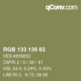 Color code: RGB 133 136 83 | qconv.com