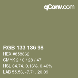 Color code: RGB 133 136 98 | qconv.com