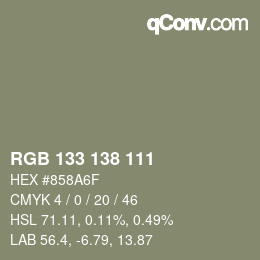 Color code: RGB 133 138 111 | qconv.com