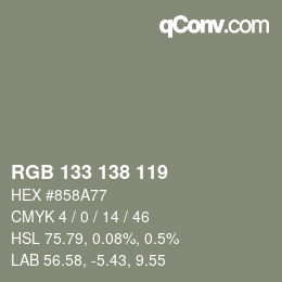 Color code: RGB 133 138 119 | qconv.com