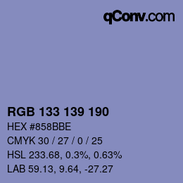 Color code: RGB 133 139 190 | qconv.com