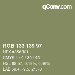 Color code: RGB 133 139 97 | qconv.com