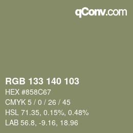 Color code: RGB 133 140 103 | qconv.com