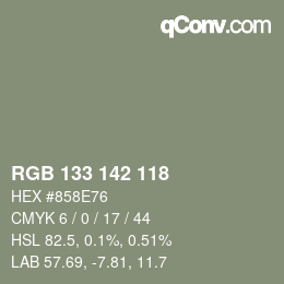 Color code: RGB 133 142 118 | qconv.com
