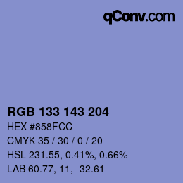 カラーコード: RGB 133 143 204 | qconv.com