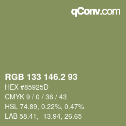 カラーコード: RGB 133 146.2 93 | qconv.com