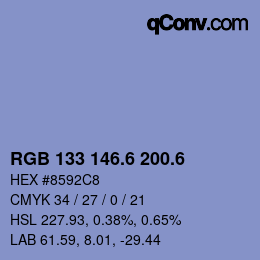カラーコード: RGB 133 146.6 200.6 | qconv.com
