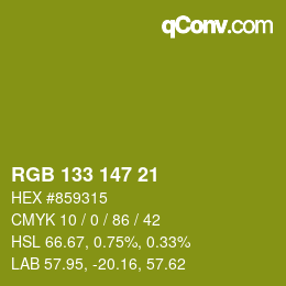 カラーコード: RGB 133 147 21 | qconv.com