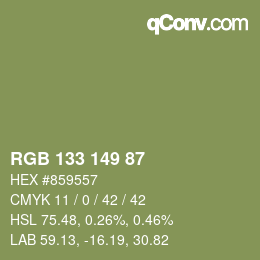 Color code: RGB 133 149 87 | qconv.com