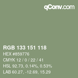 Color code: RGB 133 151 118 | qconv.com