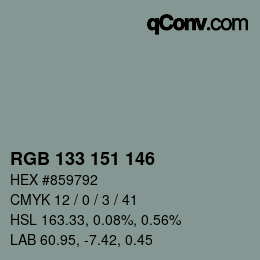 Color code: RGB 133 151 146 | qconv.com
