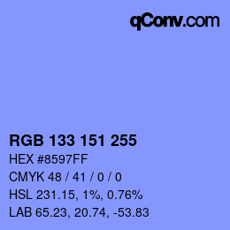 Color code: RGB 133 151 255 | qconv.com