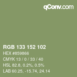 Color code: RGB 133 152 102 | qconv.com