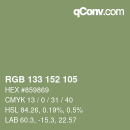 Color code: RGB 133 152 105 | qconv.com