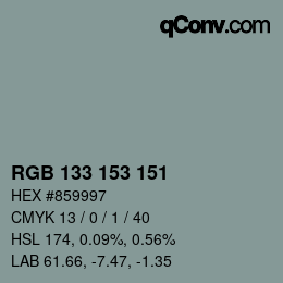 Código de color: RGB 133 153 151 | qconv.com