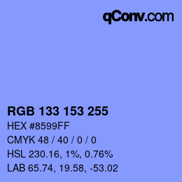 Farbcode: RGBA 133 153 255 1 | qconv.com