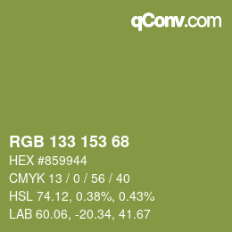 Color code: RGB 133 153 68 | qconv.com