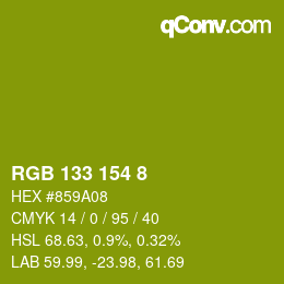 Color code: RGB 133 154 8 | qconv.com