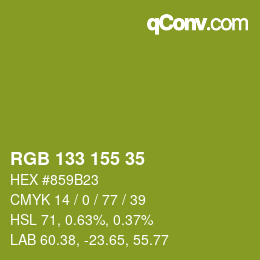 Color code: RGB 133 155 35 | qconv.com