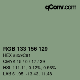 Color code: RGB 133 156 129 | qconv.com
