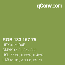 Código de color: RGB 133 157 75 | qconv.com