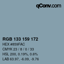 Color code: RGB 133 159 172 | qconv.com