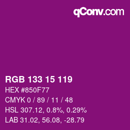 Color code: RGB 133 15 119 | qconv.com