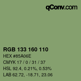 Color code: RGB 133 160 110 | qconv.com