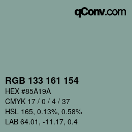 カラーコード: RGB 133 161 154 | qconv.com