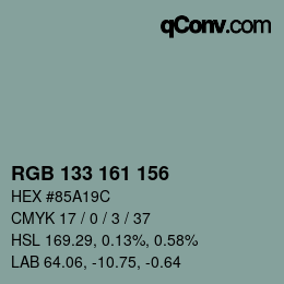 Color code: RGB 133 161 156 | qconv.com