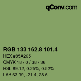 カラーコード: RGB 133 162.8 101.4 | qconv.com