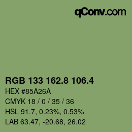 カラーコード: RGB 133 162.8 106.4 | qconv.com