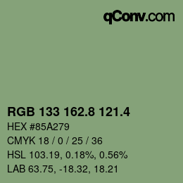 カラーコード: RGB 133 162.8 121.4 | qconv.com