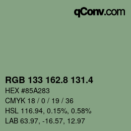 カラーコード: RGB 133 162.8 131.4 | qconv.com