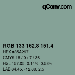 カラーコード: RGB 133 162.8 151.4 | qconv.com
