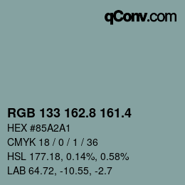 カラーコード: RGB 133 162.8 161.4 | qconv.com