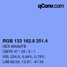 カラーコード: RGB 133 162.8 251.4 | qconv.com