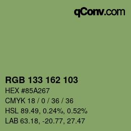 Color code: RGB 133 162 103 | qconv.com