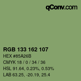 Color code: RGB 133 162 107 | qconv.com