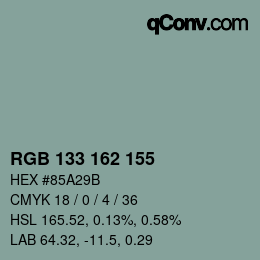 Farbcode: RGB 133 162 155 | qconv.com