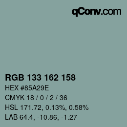 カラーコード: RGB 133 162 158 | qconv.com