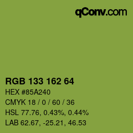 Color code: RGB 133 162 64 | qconv.com