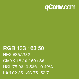 Color code: RGB 133 163 50 | qconv.com