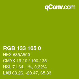 Color code: RGB 133 165 0 | qconv.com