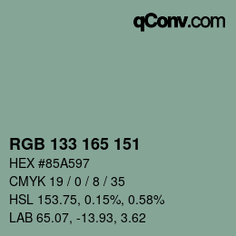 Color code: RGB 133 165 151 | qconv.com