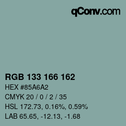 Color code: RGB 133 166 162 | qconv.com